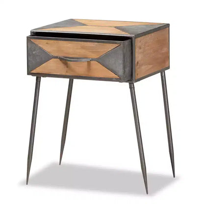 Comodino contemporaneo a 1 cassetto – Metallo e legno, Grigio/Marrone