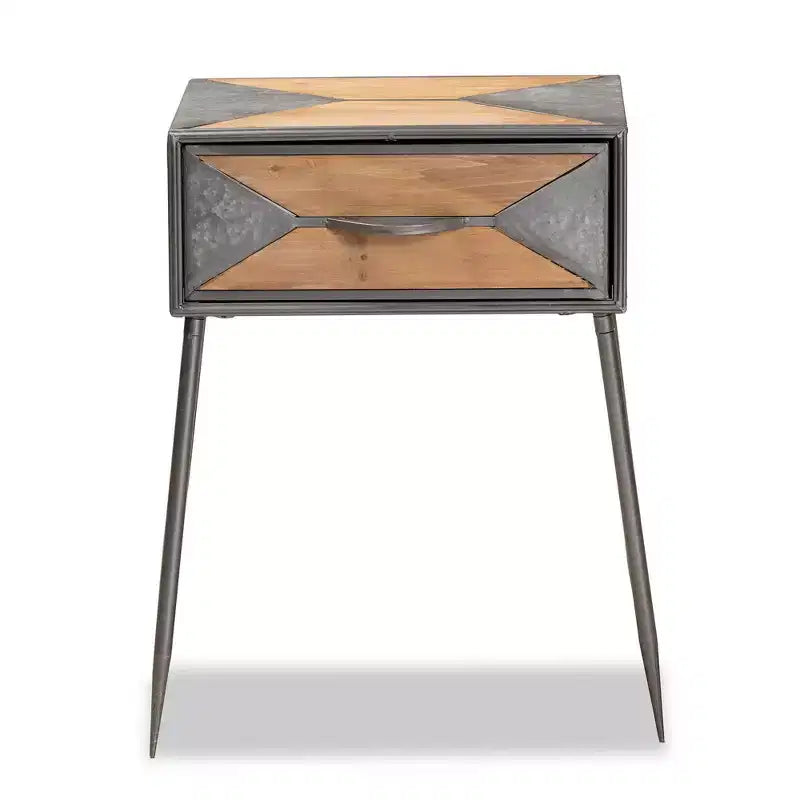 Comodino contemporaneo a 1 cassetto – Metallo e legno, Grigio/Marrone