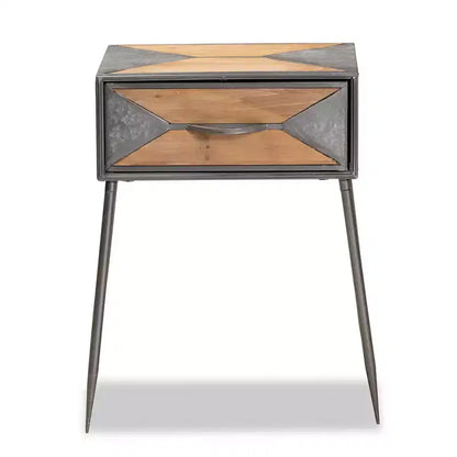 Comodino contemporaneo a 1 cassetto – Metallo e legno, Grigio/Marrone