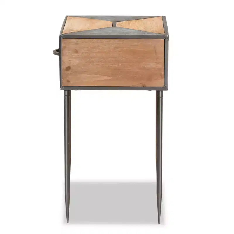 Comodino contemporaneo a 1 cassetto – Metallo e legno, Grigio/Marrone