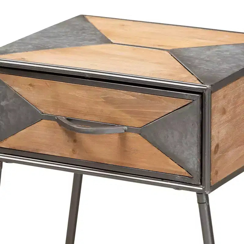 Comodino contemporaneo a 1 cassetto – Metallo e legno, Grigio/Marrone