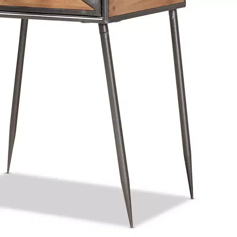 Comodino contemporaneo a 1 cassetto – Metallo e legno, Grigio/Marrone