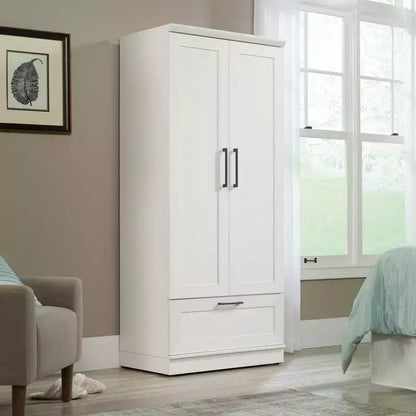 Guardaroba armadio a 2 ante con cassetti – Bianco tenue, MDF con ferramenta in metallo
