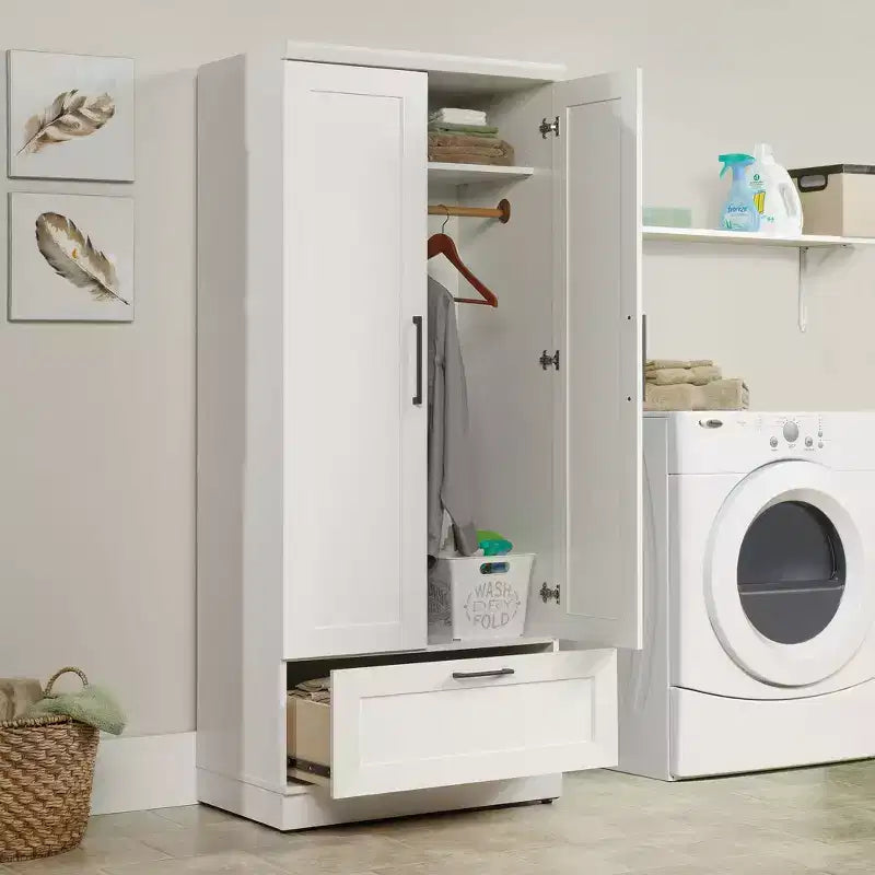 Guardaroba armadio a 2 ante con cassetti – Bianco tenue, MDF con ferramenta in metallo