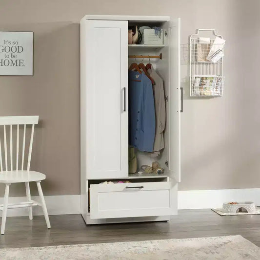 Guardaroba armadio a 2 ante con cassetti – Bianco tenue, MDF con ferramenta in metallo