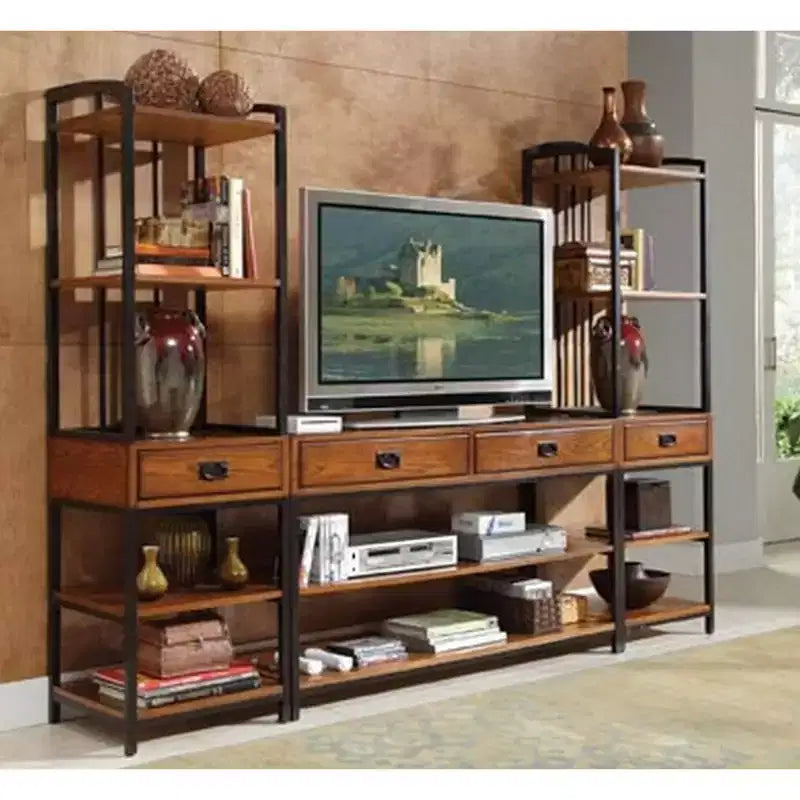 Mobile TV con librerie e vetrinetta Modern Craftsman – Quercia, adatto per TV da 60"