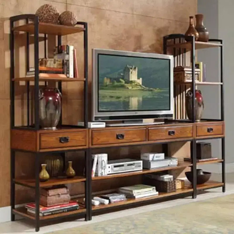 Mobile TV con librerie e vetrinetta Modern Craftsman – Quercia, adatto per TV da 60"