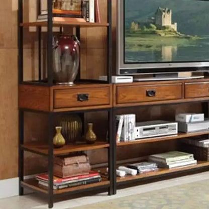 Mobile TV con librerie e vetrinetta Modern Craftsman – Quercia, adatto per TV da 60"