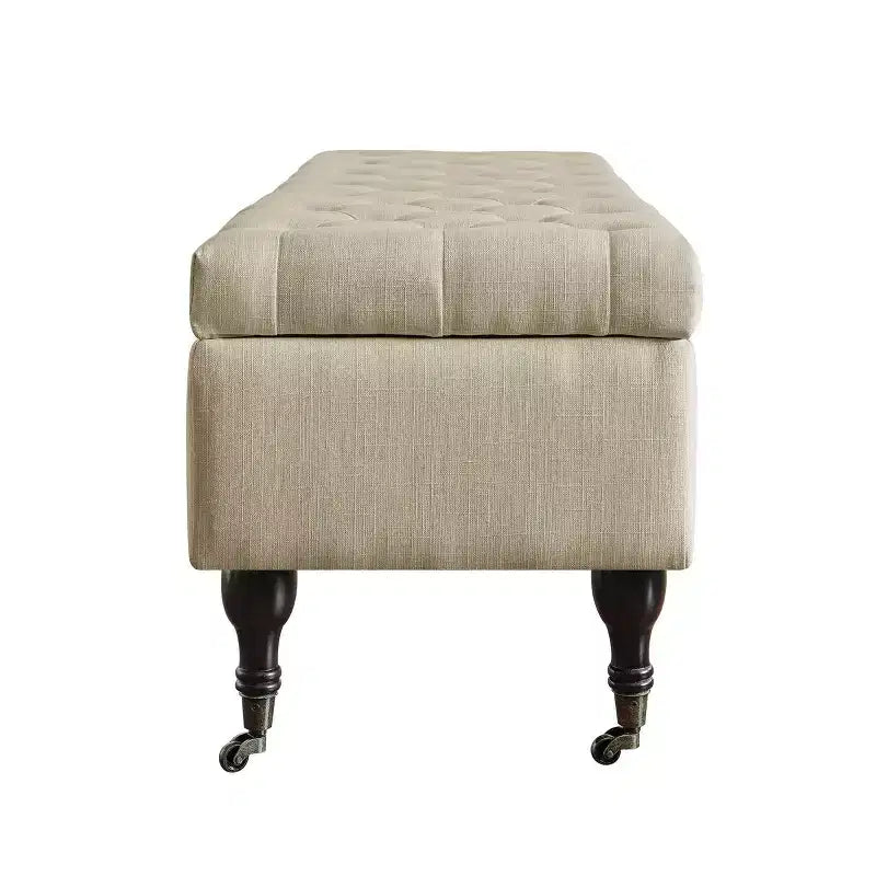 Panca contenitore trapuntata – Panna, Stile Moderno di Metà Secolo, Poliestere e Struttura in Legno