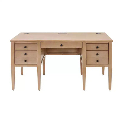 Martin Furniture Modern Wood Half Pedestal Desk Laurel Collection Light Brown: Executive Workstation with All-Purpose Drawer