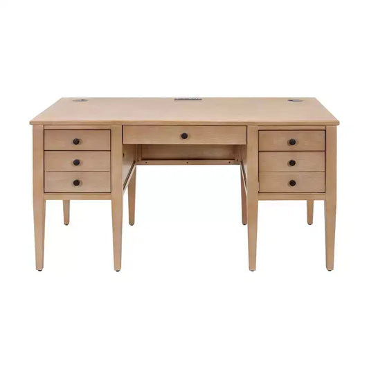 Martin Furniture Modern Wood Half Pedestal Desk Laurel Collection Light Brown: Executive Workstation with All-Purpose Drawer