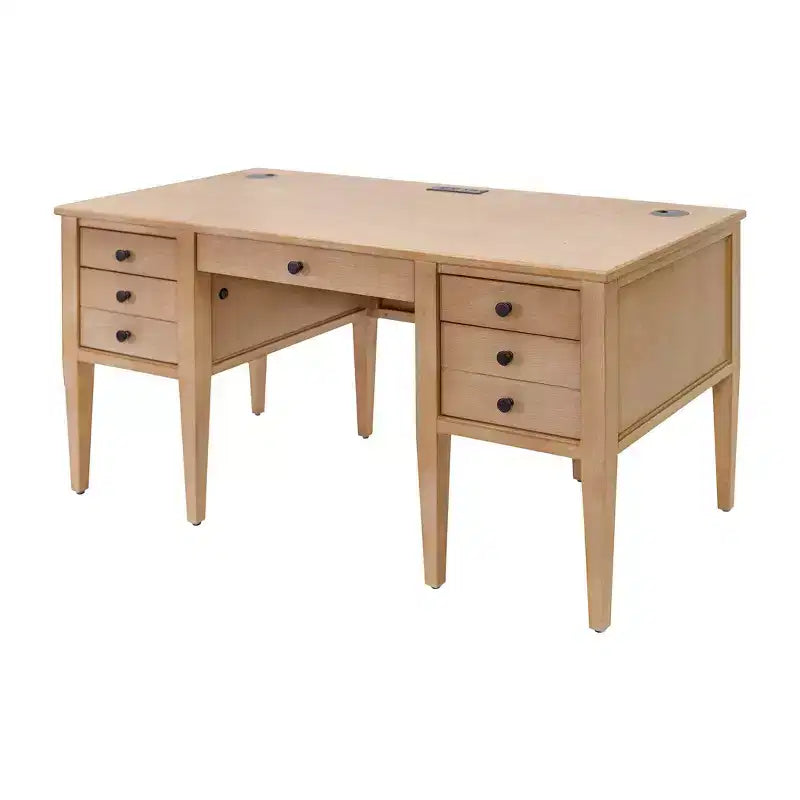 Scrivania direzionale moderna in legno con mezza base e cassetto multiuso – Marrone chiaro