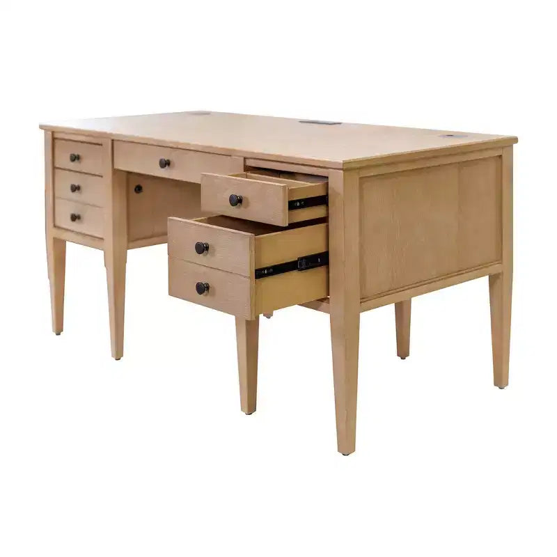 Scrivania direzionale moderna in legno con mezza base e cassetto multiuso – Marrone chiaro