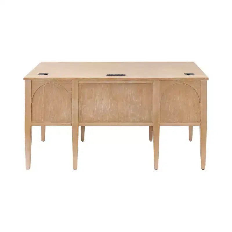 Scrivania direzionale moderna in legno con mezza base e cassetto multiuso – Marrone chiaro