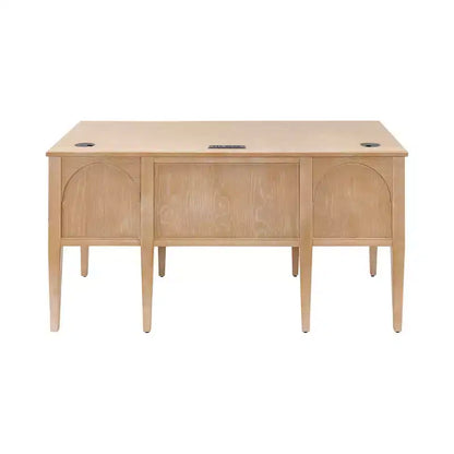 Scrivania direzionale moderna in legno con mezza base e cassetto multiuso – Marrone chiaro