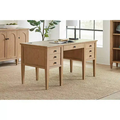 Scrivania direzionale moderna in legno con mezza base e cassetto multiuso – Marrone chiaro