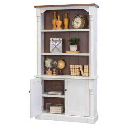 Libreria a 3 ripiani con ante inferiori da 78" – Stile White Cottage