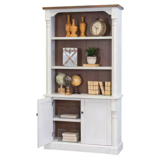 Libreria a 3 ripiani con ante inferiori da 78" – Stile White Cottage