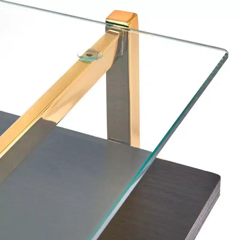 Scrivania in vetro Mid-Century – Struttura in metallo dorato lucido con ripiano aperto