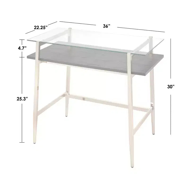 Scrivania in vetro Mid-Century – Struttura in metallo dorato lucido con ripiano aperto
