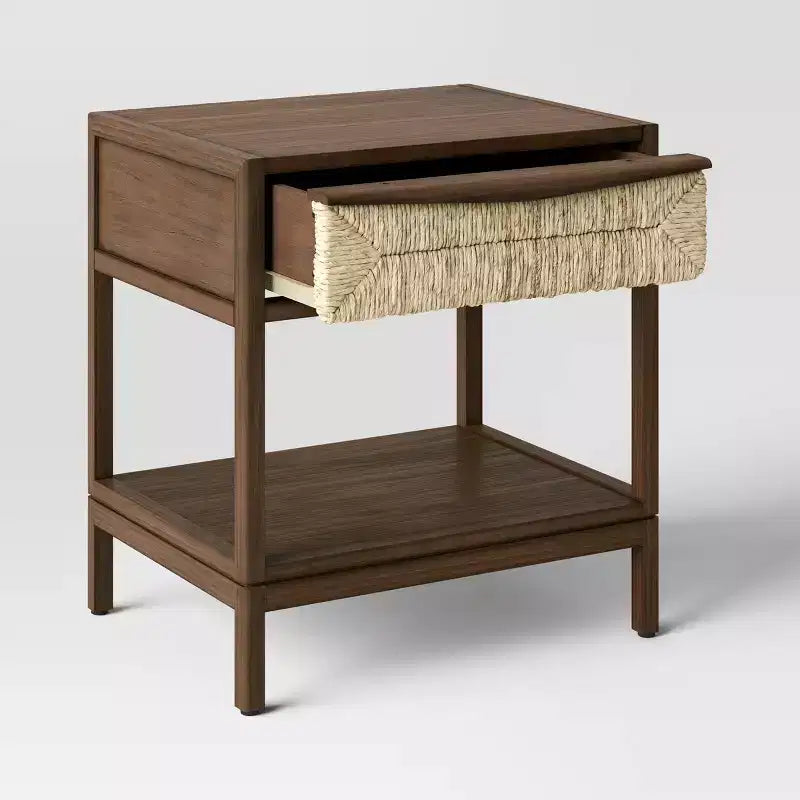Tavolino laterale in composito di legno con cassetto e mobiletto decorativo