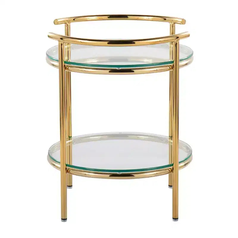 Tavolino ovale a livelli Art Déco – Oro e vetro trasparente, altezza 56 cm