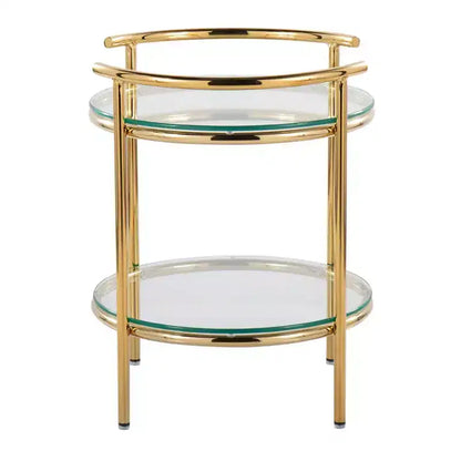 Tavolino ovale a livelli Art Déco – Oro e vetro trasparente, altezza 56 cm