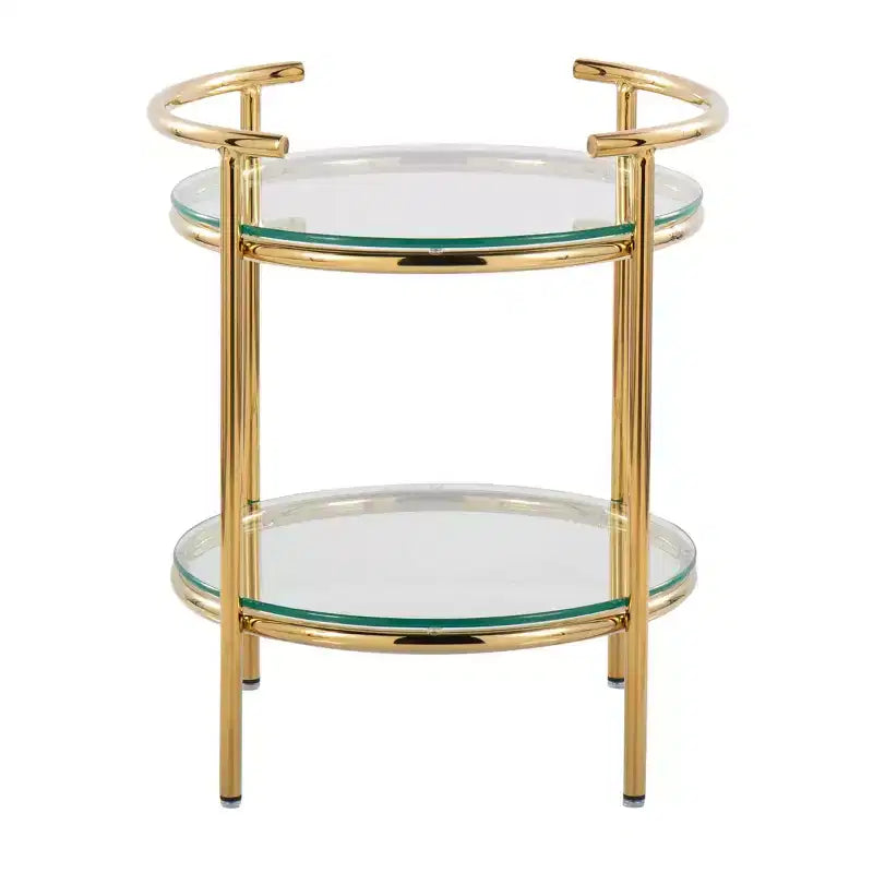 Tavolino ovale a livelli Art Déco – Oro e vetro trasparente, altezza 56 cm