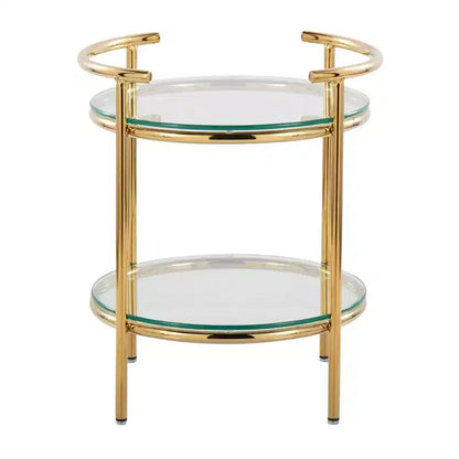 Tavolino ovale a livelli Art Déco – Oro e vetro trasparente, altezza 56 cm