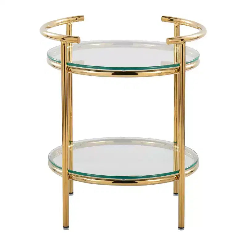 Tavolino ovale a livelli Art Déco – Oro e vetro trasparente, altezza 56 cm