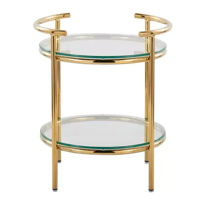 Tavolino ovale a livelli Art Déco – Oro e vetro trasparente, altezza 56 cm