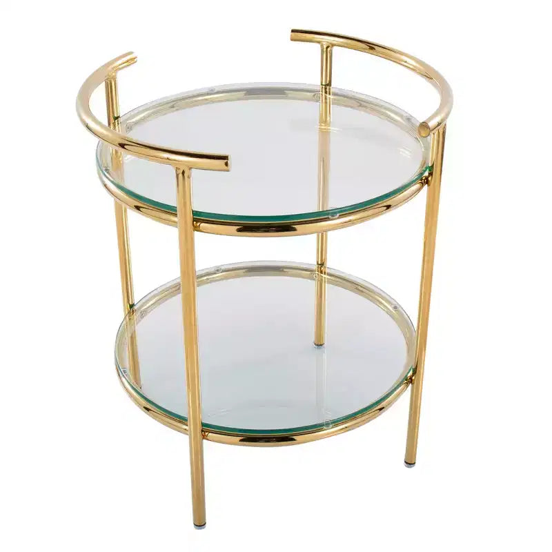 Tavolino ovale a livelli Art Déco – Oro e vetro trasparente, altezza 56 cm