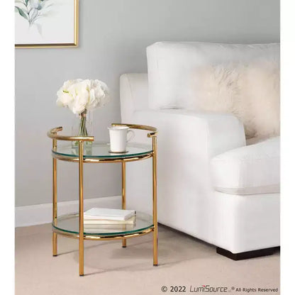 Tavolino ovale a livelli Art Déco – Oro e vetro trasparente, altezza 56 cm