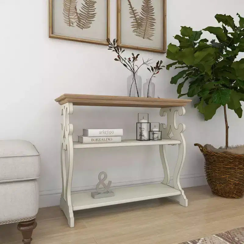 Consolle in legno stile rustico con 2 ripiani – Bianco sporco, alta