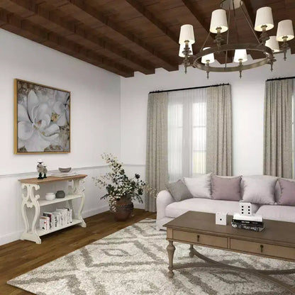Consolle in legno stile rustico con 2 ripiani – Bianco sporco, alta