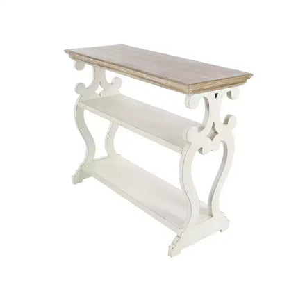 Consolle in legno stile rustico con 2 ripiani – Bianco sporco, alta