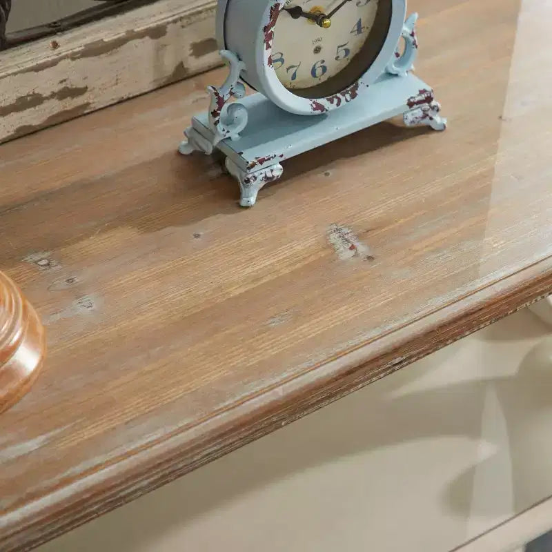 Consolle in legno stile rustico con 2 ripiani – Bianco sporco, alta