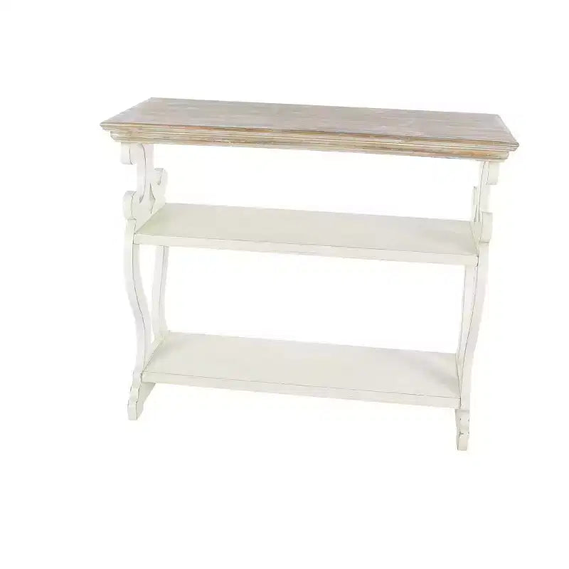 Consolle in legno stile rustico con 2 ripiani – Bianco sporco, alta