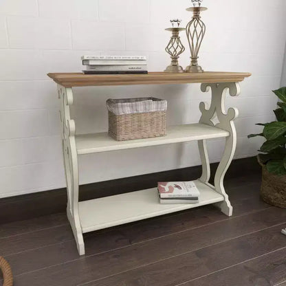 Consolle in legno stile rustico con 2 ripiani – Bianco sporco, alta