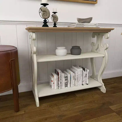 Consolle in legno stile rustico con 2 ripiani – Bianco sporco, alta