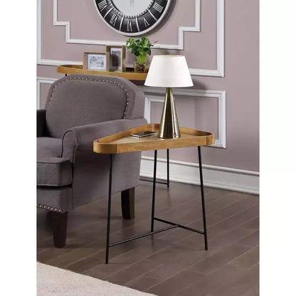 Tavolino triangolare – piano in MDF color legno sbiancato, struttura in metallo nero, 24"A x 27"L