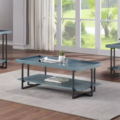 Tavolino rettangolare – Blu, Stile rustico contemporaneo, Ripiani a giorno