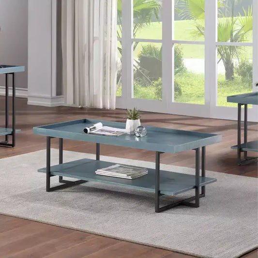 Tavolino rettangolare – Blu, Stile rustico contemporaneo, Ripiani a giorno