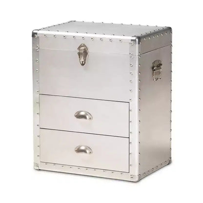 Serge Metal 2 Drawer Accent Storage Chest Silver - Baxton Studio: Vintage Industrial Design, Fully Assembled