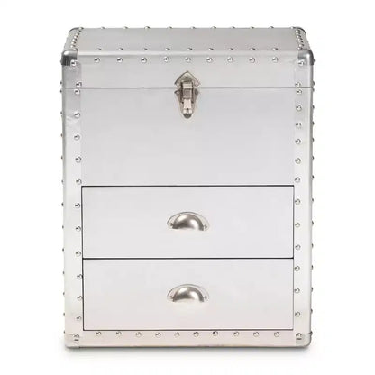 Cassettiera d'appoggio vintage industriale in metallo a 2 cassetti – Argento, completamente assemblata