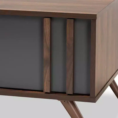 Tavolino da caffè in legno bicolore con 1 cassetto – Grigio e Noce con ripiano portaoggetti