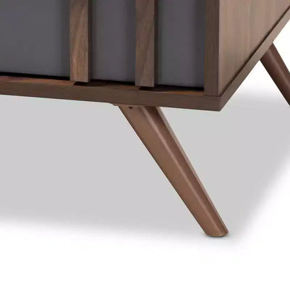 Tavolino da caffè in legno bicolore con 1 cassetto – Grigio e Noce con ripiano portaoggetti