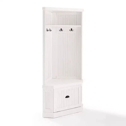 Seaside Corner Hall Tree Distressed White - Crosley: Entryway Organizer with Shoe Storage, 4 Hooks