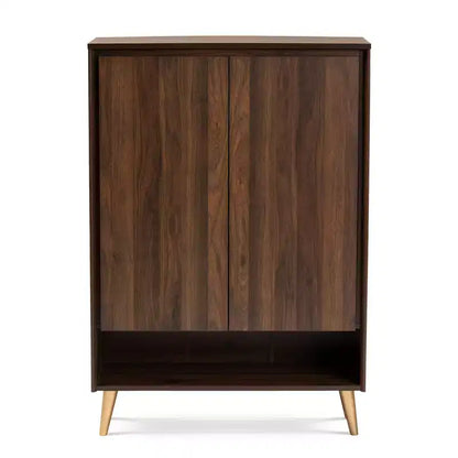 Scarpiera a 2 ante stile Mid-Century – Noce/Marrone/Oro, Contiene 4 Paia