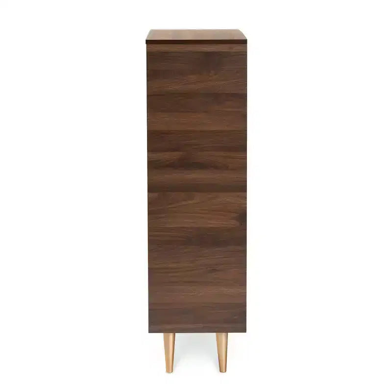 Scarpiera a 2 ante stile Mid-Century – Noce/Marrone/Oro, Contiene 4 Paia